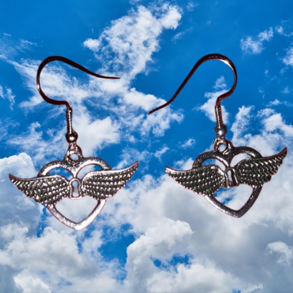 Angel heart locket earrings